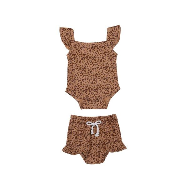

clothing sets 2pcs baby girls leopard print set sleeve ruffle romper pp shorts infant toddler summer outfits born 0-18m, White