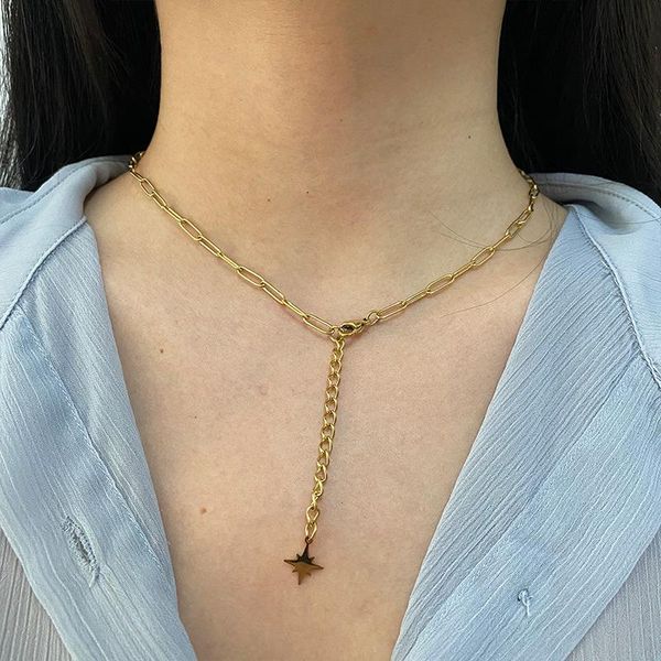 

pendant necklaces star necklace, stainless steel paper clip chain, tail simple jewelry factory wholesale, Silver