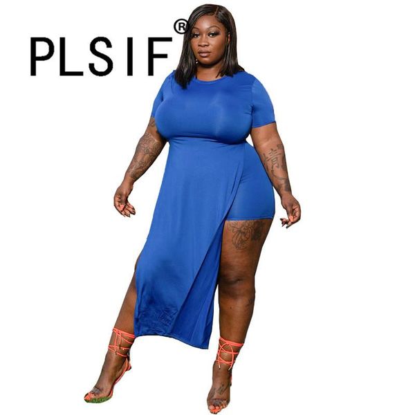 

blue o neck short sleeve crop and open fork dress 2 pieces set tight club party lady fashion tracksuits women's, Gray