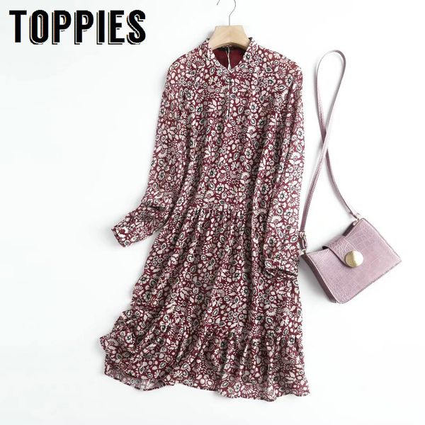 

ies women flowers print dress spring long sleeve sweet dresses vestidos 210412, Black;gray