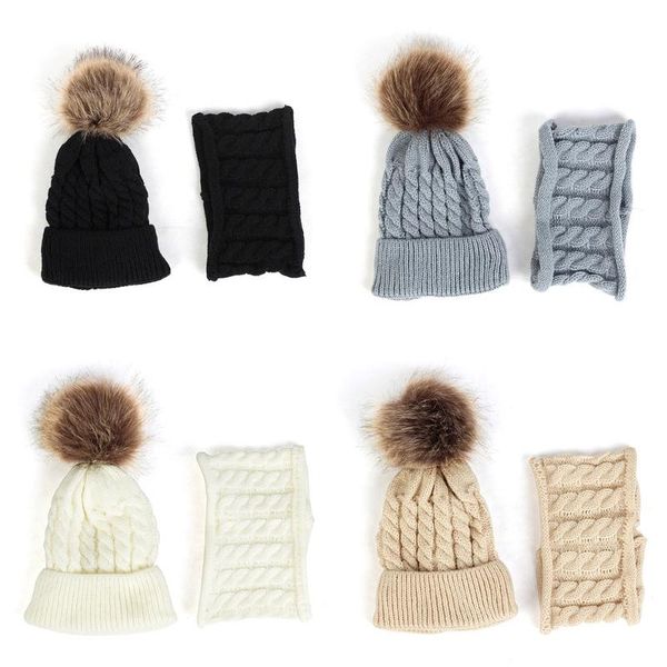 

Beanie/Skull Caps Women Fashion Knitted Beanies Hat Scarf Set Winter Warm Hats With Pom Female Thick Slouchy Wool Skullies Girls Ball, Blue;gray