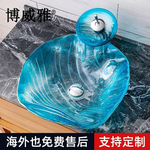 

boweiya bathroom tempered glass above counter basin household el wash room art sink faucets