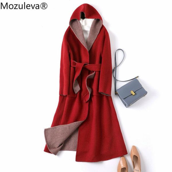 

women's wool & blends mozuleva double side cashmere coat women autumn winter japanese style loose long woolen red color outwear trench, Black