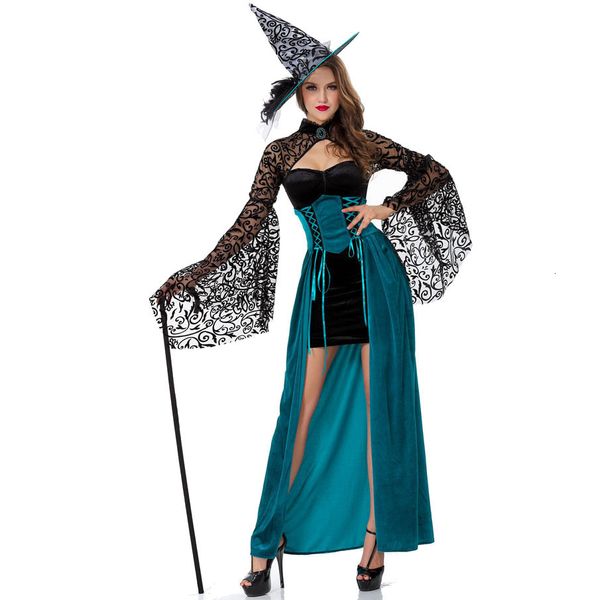 

women's halloween witch costume role play stage costume wizard, Black;red