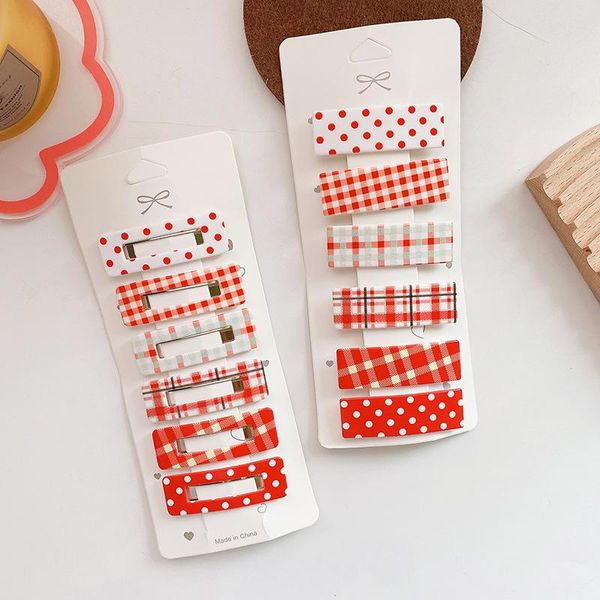 

hair accessories 6 pcs fashion korean children's hairpins sweet girl simple cute square red polka dot plastic bb clip kids, Slivery;white