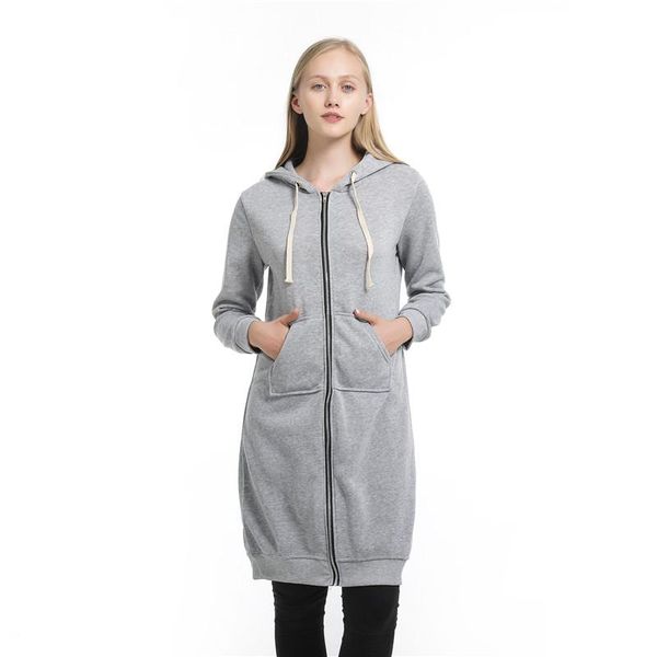 

women's hoodies & sweatshirts 2021 plus size spring hooded jacket women long coat autumn casual female ladies pocket sweatshirt feminin, Black