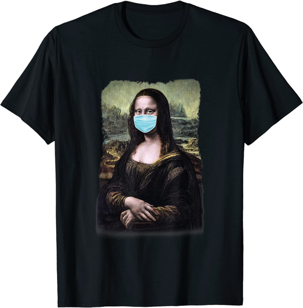

women's t-shirt kaixiaz tee mona lisa with mask painting art quarantine funny, White