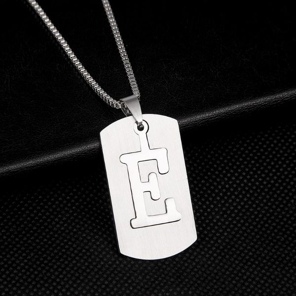 

pendant necklaces a-z 26 letters mens titanium steel necklace set trendy detachable stainless tag sweater chain couples jewelry gift, Silver