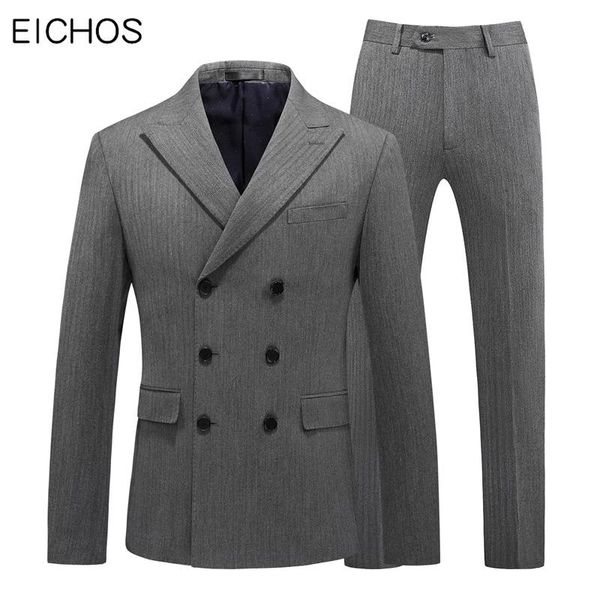 

men's suits & blazers latest wedding suit men double breasted designs grey striped 2021 fashion slim fit formal male coat vest pant, White;black