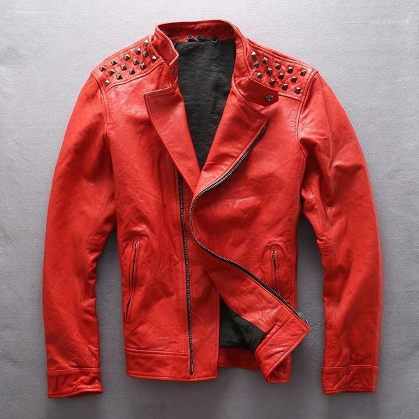 

brand genuine men's leather black rivet outwear vintage classic cowhide motorcycle rider jacket for male & faux