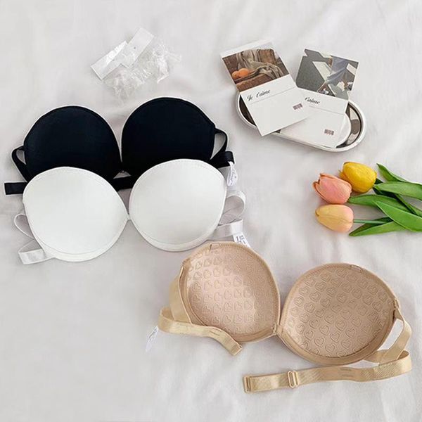 

bras women invisible bra strapless push up non-slip lingerie 1/2 cup backless silicone stickers wedding underwear #f, Red;black