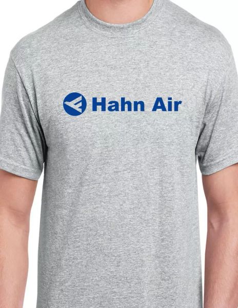 

hahn air blue logo t-shirt german airline dÃ¼sseldorf european travel tee, White;black