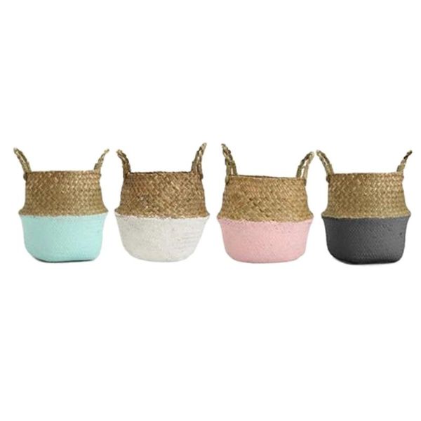 

other garden supplies 4pcs foldable storage basket creative natural seagrass rattan folding flower pot baskets planter laundry
