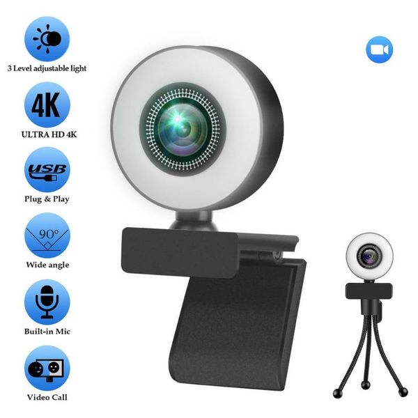 

webcams multifunctional portable usb 2.0 video camera black 2k hd fill light computer driver conference live webcam for pc