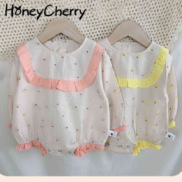 

pure color baby bodysuits suit long sleeve in the spring and autumn round collar girl 210515, Blue