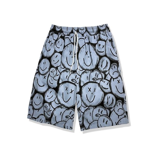 

2021 hip hop smiley face graffiti sports shorts men's trendy street loose casual capris, Black