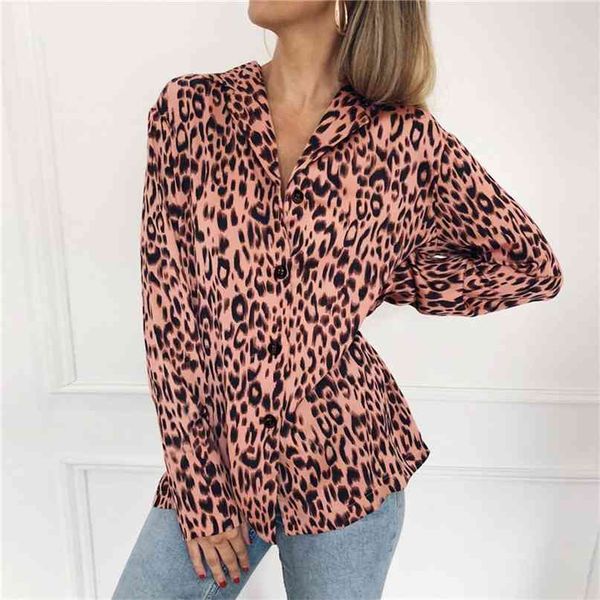

women blouses autumn vintage leopard blouse long sleeve turn down collar lady office shirt loose plus size blusas chemisier 210607, White