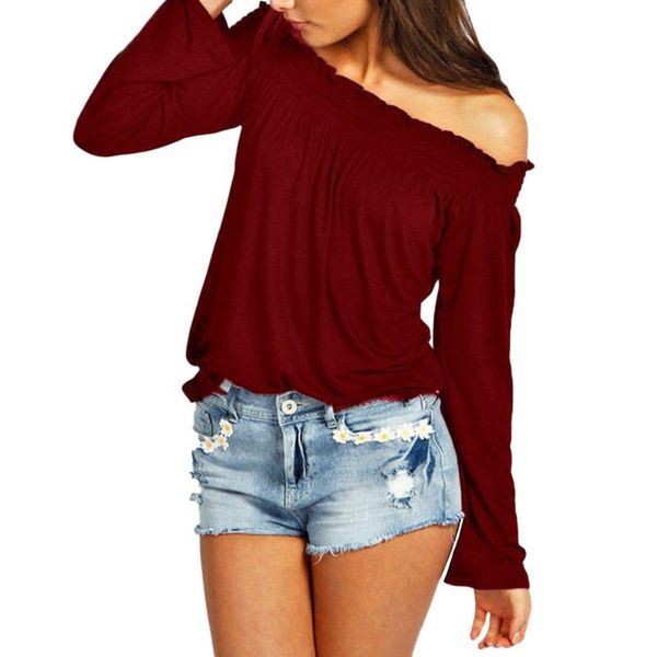 

women's blouses & shirts 2021 off shoulder ruffle blouse shirt slash neck long sleeve summer elegant party women blusas plus size, White
