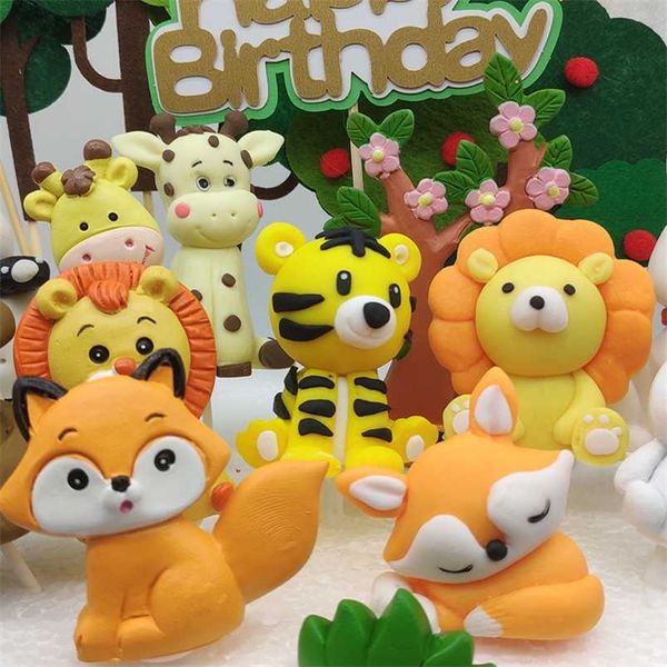 Safari Animais Bolo Topper Decoração Feliz Aniversário Bolo Topper Set Aniversário Jungle Safari Decoração Crianças Safari Leão Boneca 211216