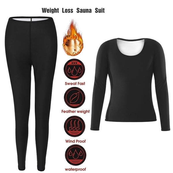 Tuta da sauna calda Biancheria intima termica Vestiti da donna sexy Inverno Senza cuciture Body Shaper Vita Trainer Long Johns Women Shapewear Set 211110