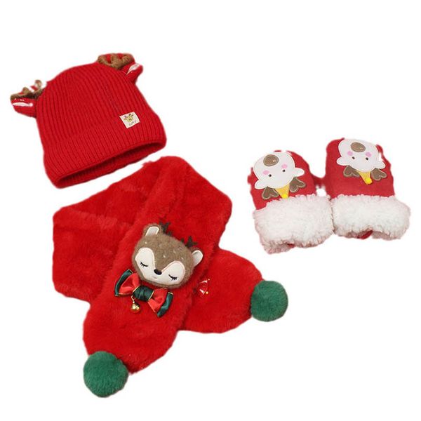 

children's mittens fashion gloves knit girls kids accessories plush christmas scarf hat three-piece set boys 2-6y b9045, White