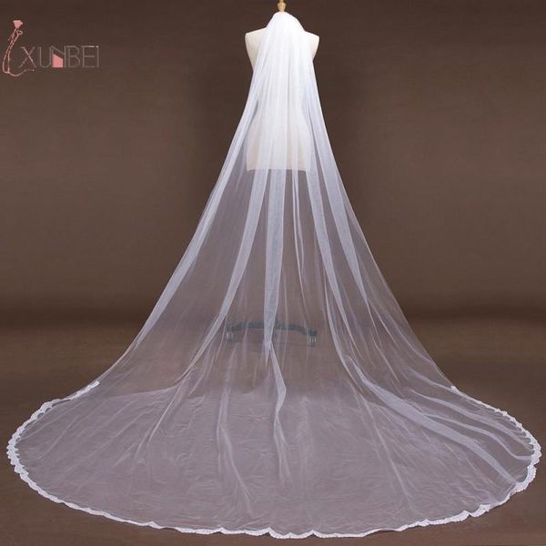 

bridal veils voile mariage 1 layer 3m long cathedral wedding veil with comb lace edge accessories veu de noiva, Black
