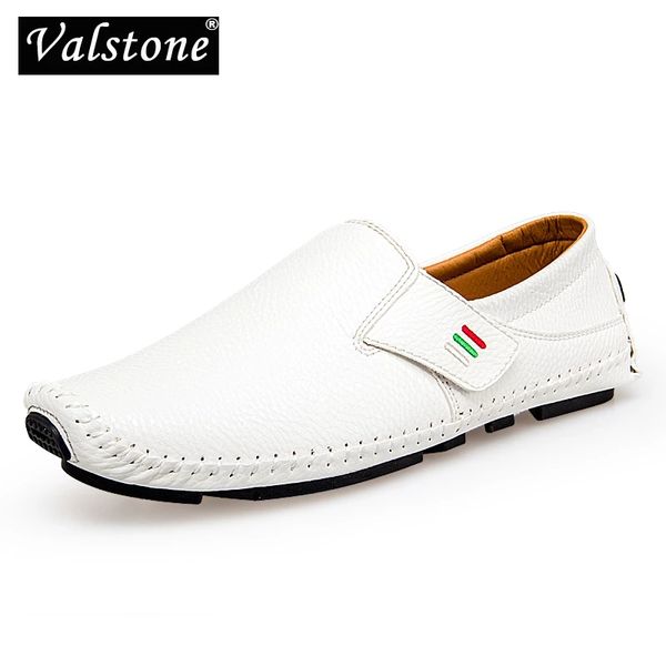 

valstone leather men moccasins soft casual loafers handmade leisure shoes breathable slip-on flats comfortable for drive white, Red;white