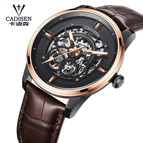 

wristwatches 2021 cadisen men's watches watch men automatic/mechanical/tourbillon/skeleton relogio masculino, Slivery;brown