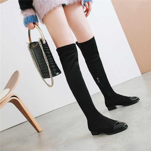 

boots women's suede low heel large thick pointed in autumn and winter 2021, Black