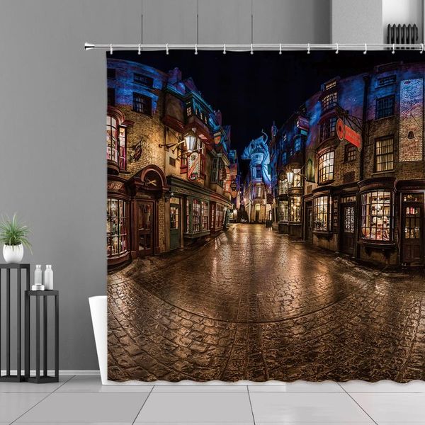 

shower curtains city street night scape diagon alley magic world harry movie decor bath curtain waterproof bathroom products set
