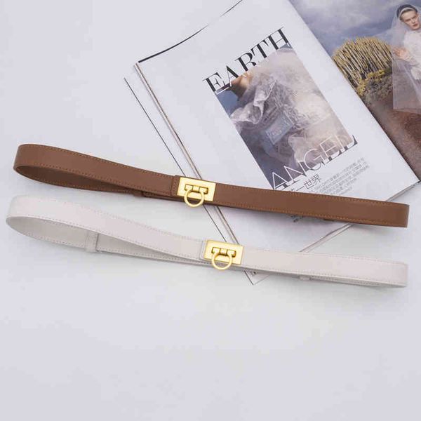 

matte gold buckle simple adjustment cowhide womens leather dress belt decoration fine waist seal brown, Slivery;black