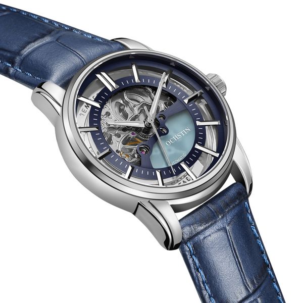 

ochstin mechanical clock for man automatic blue leather lightweight men s fashion business luxury polar, Slivery;brown