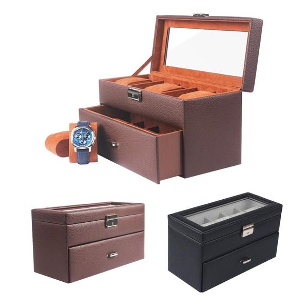 

watch boxes & cases exquisite 10 slot pu leather box jewelry storage isplay drawer showcase with cover packing, Black;blue