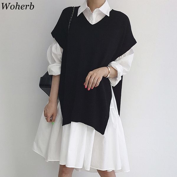 

woherb fall clothes woman two piece outfits for women chic korean sweater dress knitted suit femme roupas 2 piece set 94386 210407, White