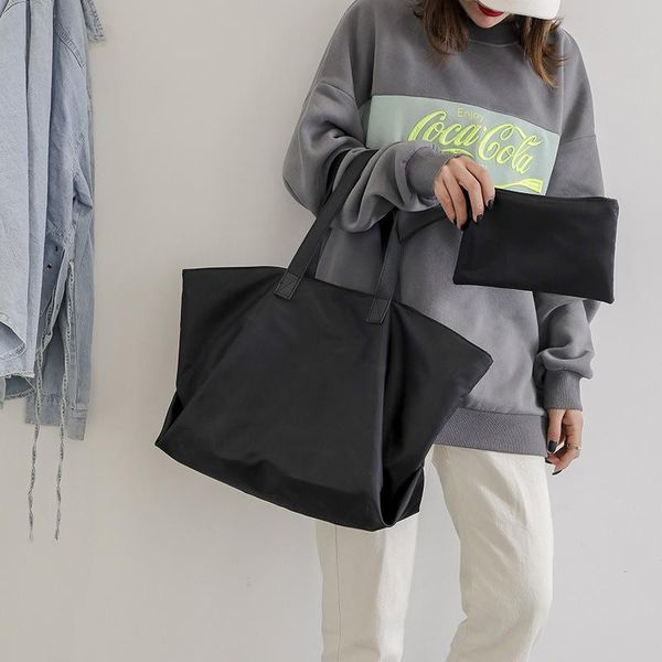 

shopping bags black bag foldable tote reusable portable shoulder folding pouch handbags