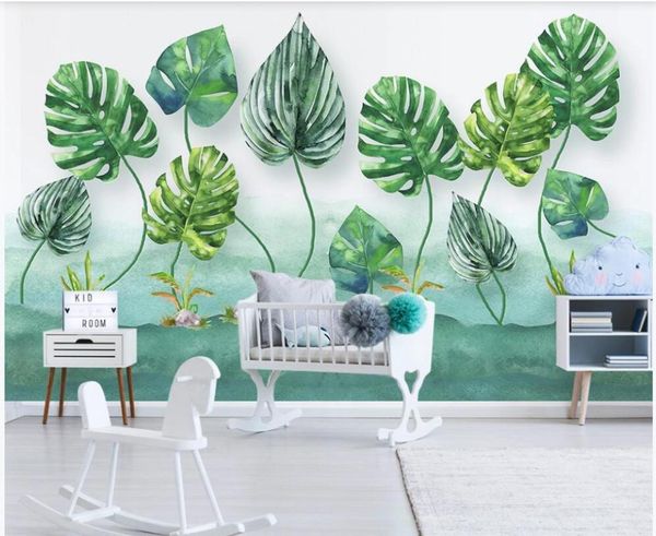 

wallpapers wall paper 3 d home decor custom mural on the fresh green leaves watercolor style po wallpaper in living room