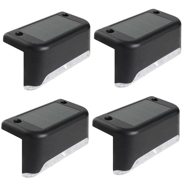 

solar lamps 4pcs led deck lights ip65 waterproof outdoor garden pathway patio stairs steps fence black shell + warm white light