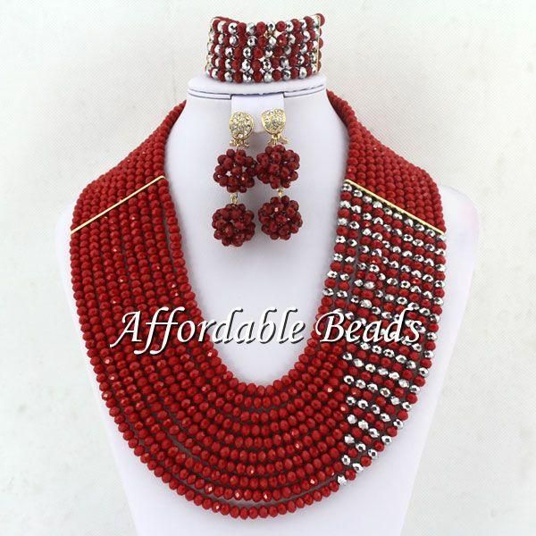 

earrings & necklace fashion beads jewelry set nigerian beaded abe071, Silver