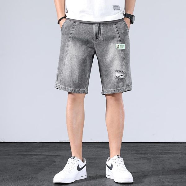 

summer men's casual quality shorts fashion hole stretch five-point pants simple and versatile trend sports denim jeans, Blue