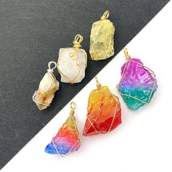 

charms natural stone crystal pendant necklace irregular shape colorful hand-wound diy jewelry accessories designer, Bronze;silver