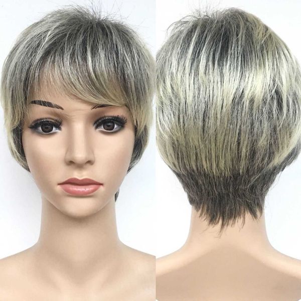 

wig headset female gold ultra short straight hair 8inch wig hr8127-2 styl-c, Black