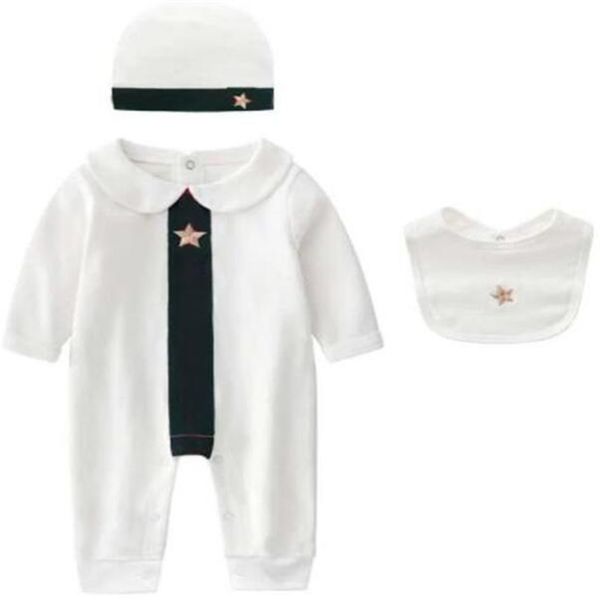 Мода новорожденного мальчика девочка комбинезон с длинным рукавом 100% хлопчатобумажные розыгрыши + шляпные нагрудники 3шт повседневная одежда детская детская одежда
