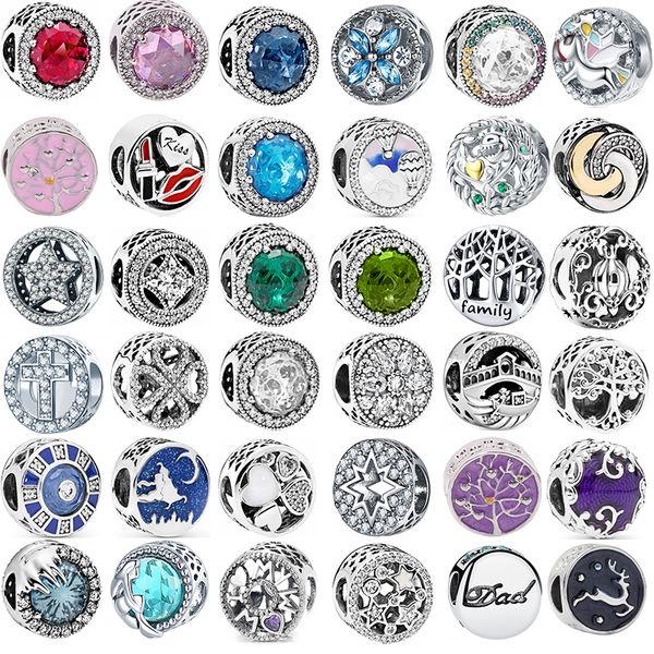 

2021 new silver balloon family tree heart-shaped pavÃ© shiny round beads suitable for pandora bracelet ladies diy jewelry charm, Black