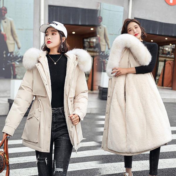 

women's down & parkas women winter 2021 solid casual coats female jackets hooded jacket coat warm plus velvet size clothing length, Black