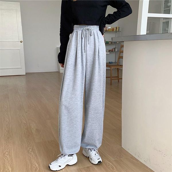 

women's pants & capris autumn ladies casual pure color lace-up elastic waist loose fashion drawstring, Black;white