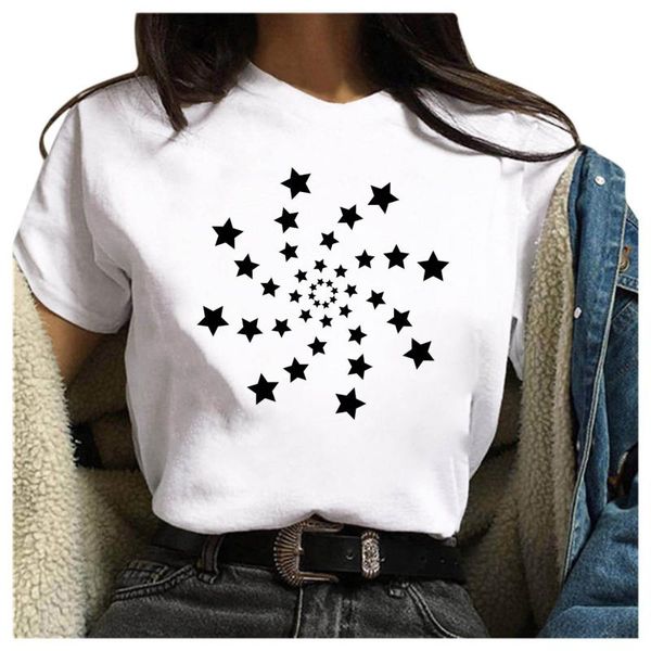 

black stars paisley t-shirt women summer 2021 fashion o-neck short sleeve american flag casual independence day female women's, White