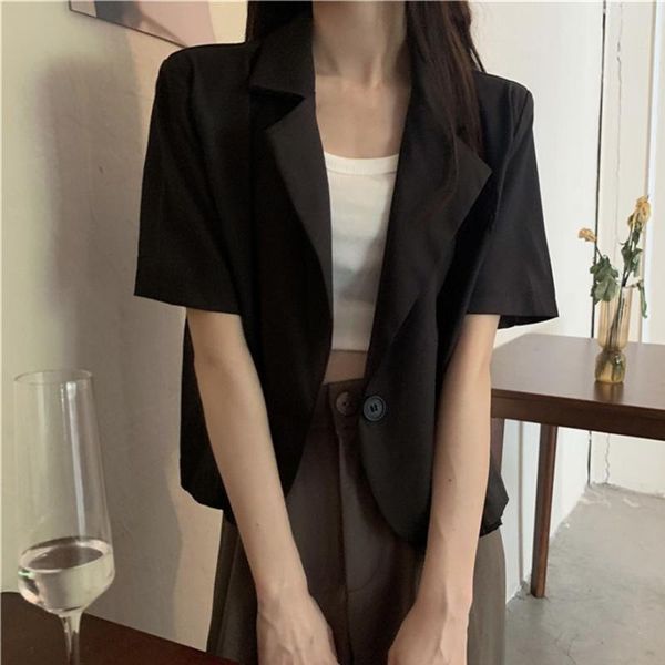 

women's suits & blazers hzirip vintage loose-fitting summer retro jackets high waist 2021 ol coats gentle chic elegant women femme, White;black