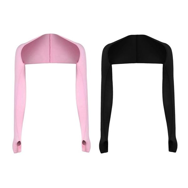 

elbow & knee pads 2x ladies cooling shawl arm sleeves sun uv protection with finger hole for golf,driving,riding,fishing(pink&black), Black;gray