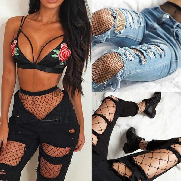 

socks & hosiery ladies big mesh pantyhose net fishnet nylon tights long foot seam underwear over knee, Black;white