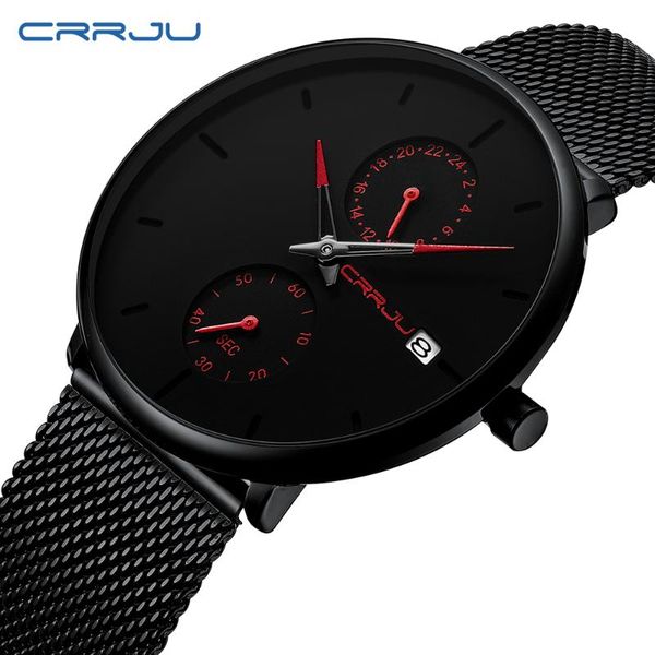 

wristwatches crrju 2021 mens watches waterproof fashion red business quartz watch for men reloj hombre drop 2265, Slivery;brown